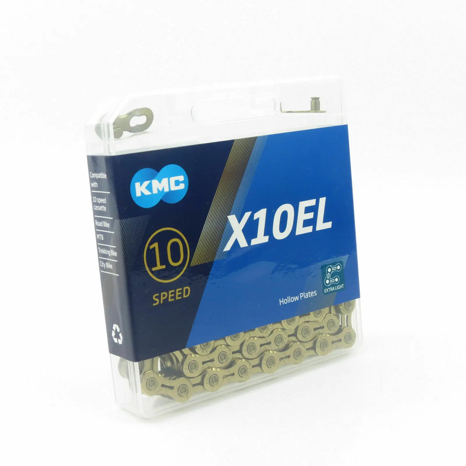 Велосипедная цепь KMC X10 X10EL, дополнительный светильник, золотые, серебряные цепи для гонок, 10 скоростей, для горного велосипеда, 116 звеньев - Цвет: X10EL Gold