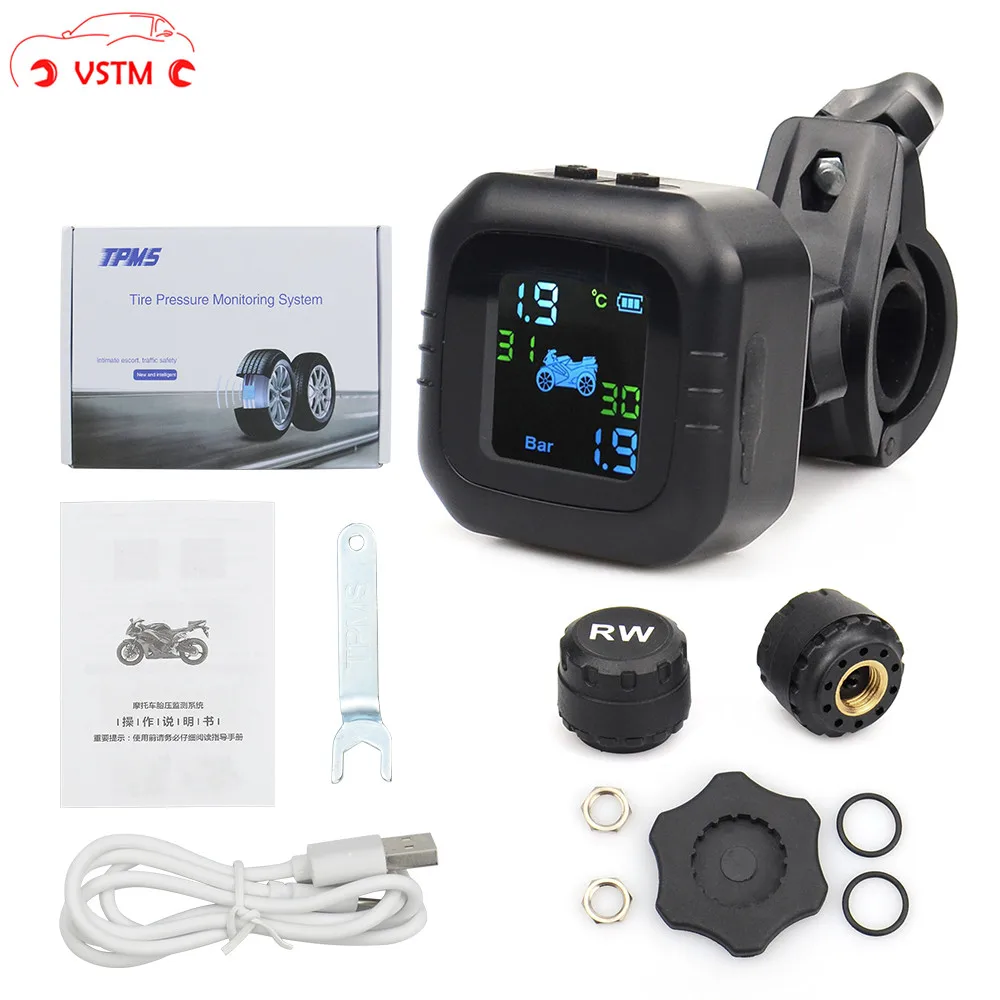 Беспроводной ЖК-дисплей Система контроля давления в шинах мотоцикла TPMS 2 Внешний датчик монитор в реальном времени Аномальная