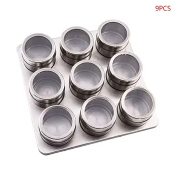 

2020 New 9 Pcs Magnetic Spice Rack Wall Mount Spice Containers Stainless Steel Spice Tins
