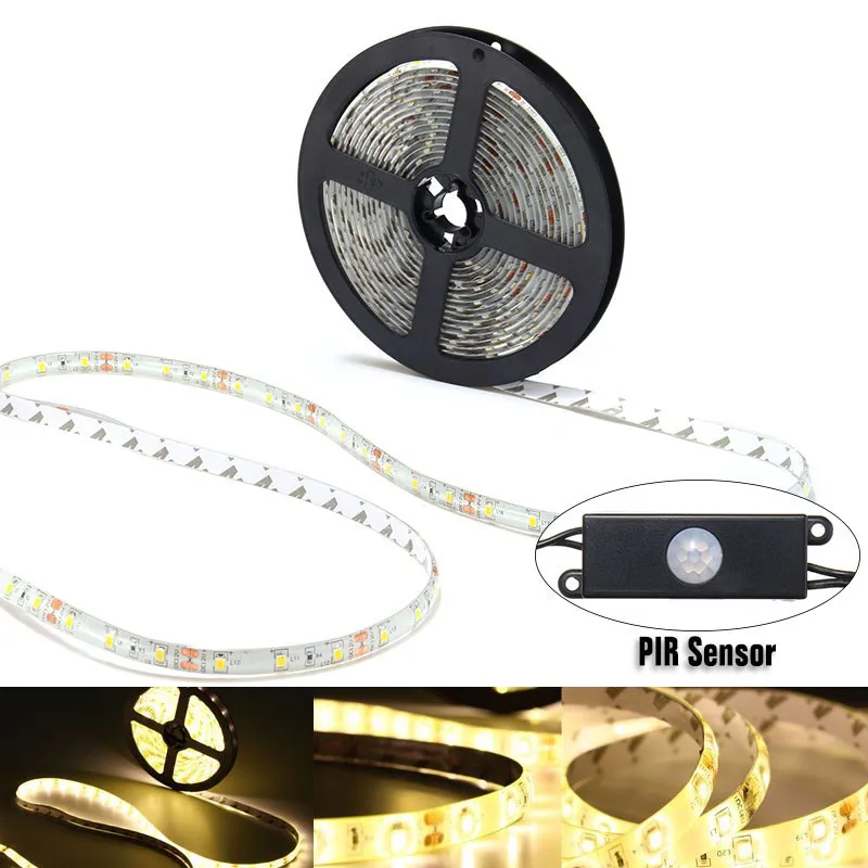 #cheap Waterproof 5M LED Strip SMD 3528 RGB Flexible 300Leds LED Strip Light DC 12V 2A Power Supply Motion Sensor Switch US Plug