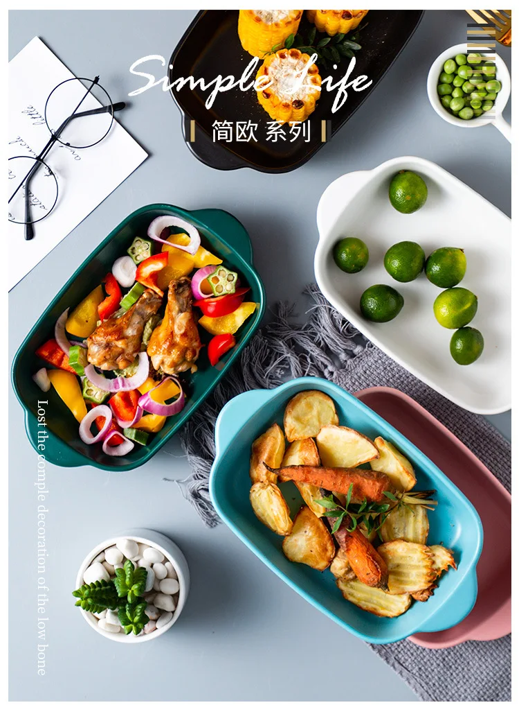Nordic matte 9.5 inch double ear ceramics baked dish cheese baked dish dish dish household tableware