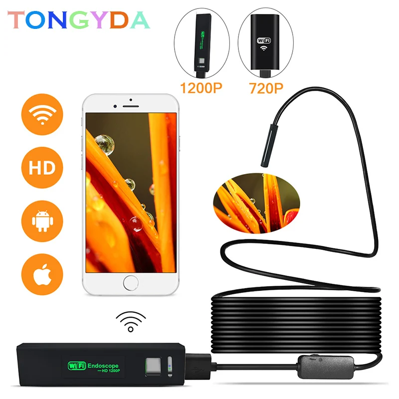 

2019 WIFI Endoscope Borescope For Android IOS Iphone Endoscope Mini Waterproof Camera 8LED 8MM Hard Cable Wireless USB Endoscope