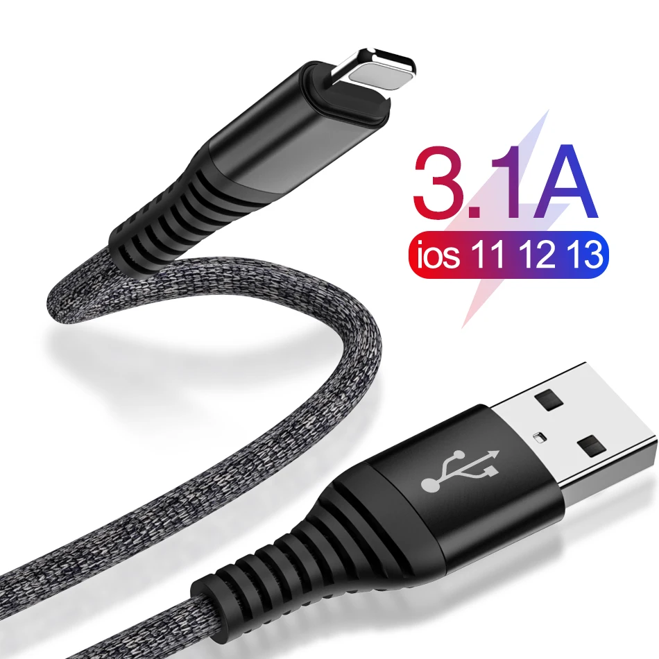 3.1A USB кабель для iPhone, зарядное устройство, быстрая зарядка данных, кабель для мобильного телефона для iPhone Xs Max Xr X 11 8 7 6 6S 5S iPad, провод, шнур 2 м