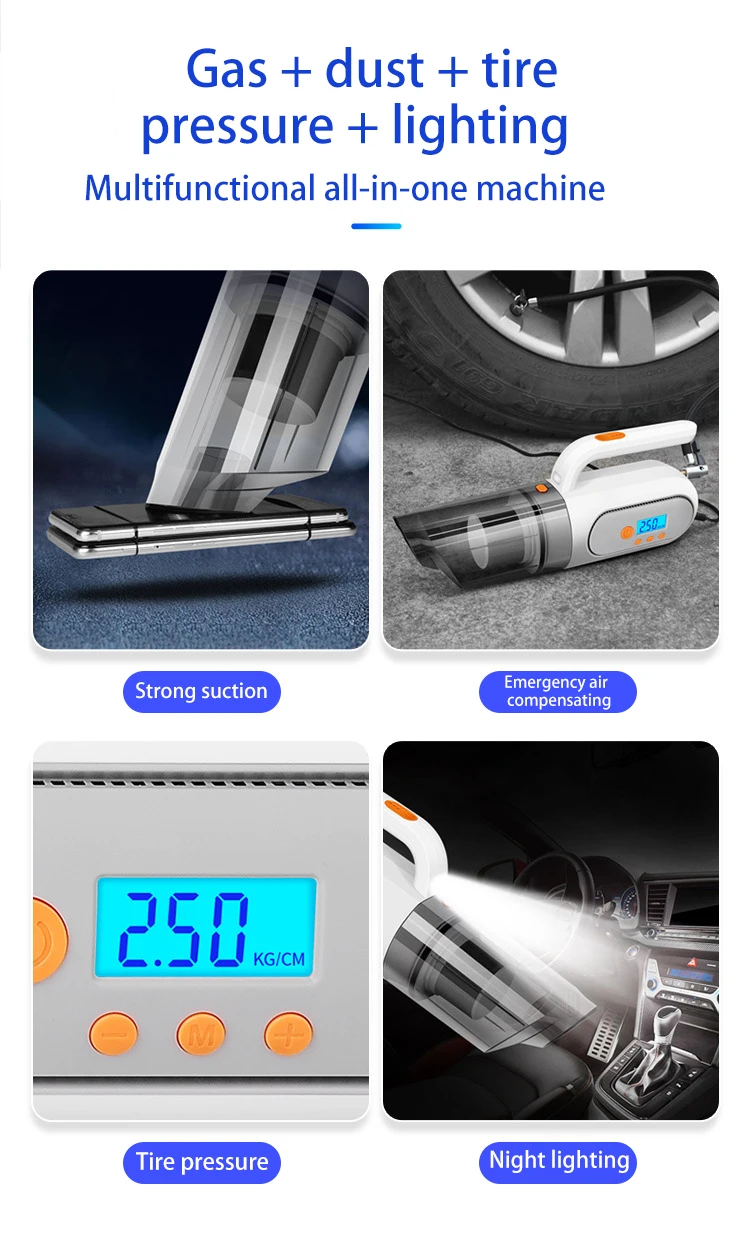 US $35.81 4 In 1 Wired Charging Car Vacuum Cleaner Air Pump Powerful Auto Tire Pressure Detection Inflatable Pump Air Compressor