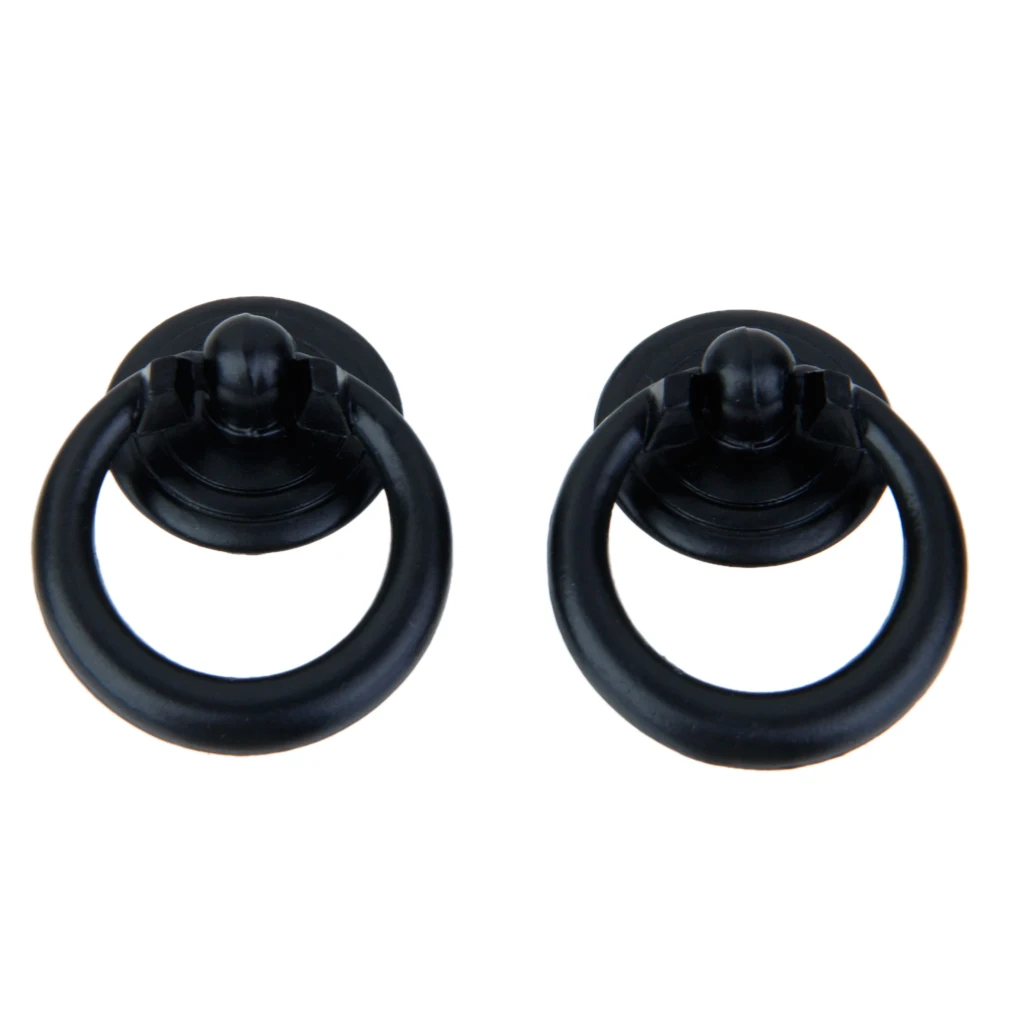 2pcs Vintage Ring Knob Door Bin Dresser Cupboard Wardrobe Ring Pull Handle Black