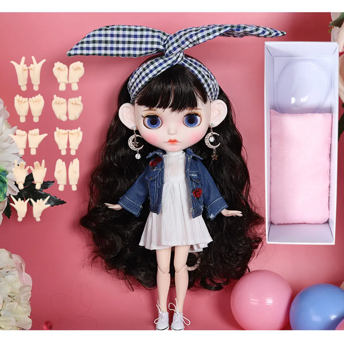 

Modikerbjd 19 Joints 1/6 Matte Makeup Big Eyes Doll with Full Clothes and 9Pair Hands Model - (Black Brown Curly Hair) Type A