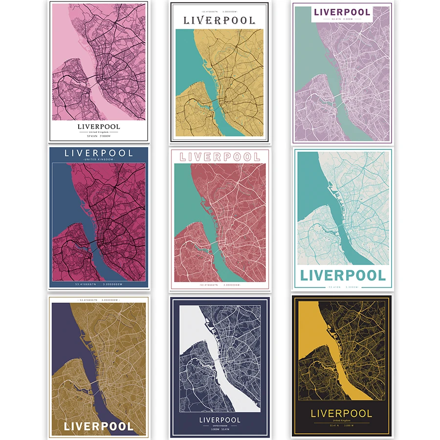 Liverpool Harbour City Maps United Kingdom Canvas Paintings Colorful Map Vintage Kraft Posters Coated Art Prints Home Decor Gift | Дом и сад