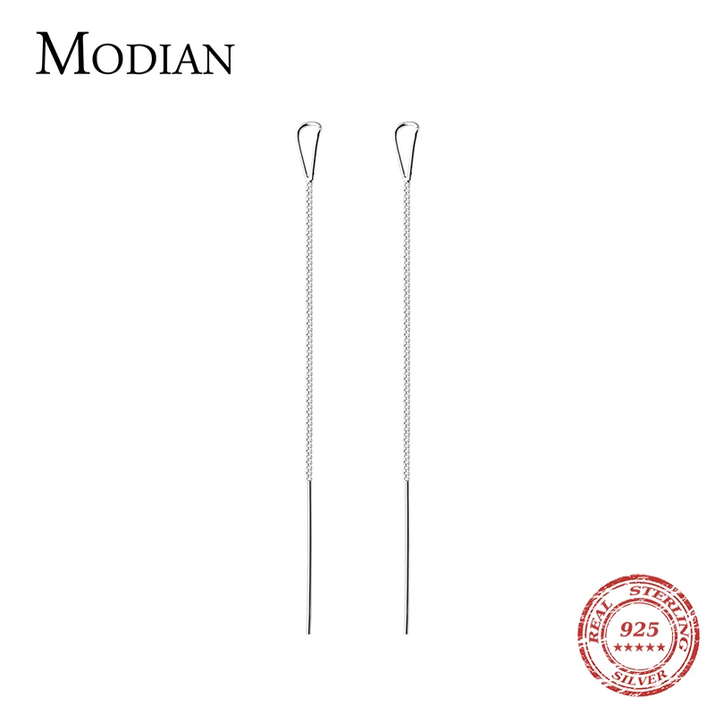 

Modian Genuine 925 Sterling Silver Simple Unique Design Long Chain Drop Earrings for Women 2020 Spring Series Wedding Jewelry