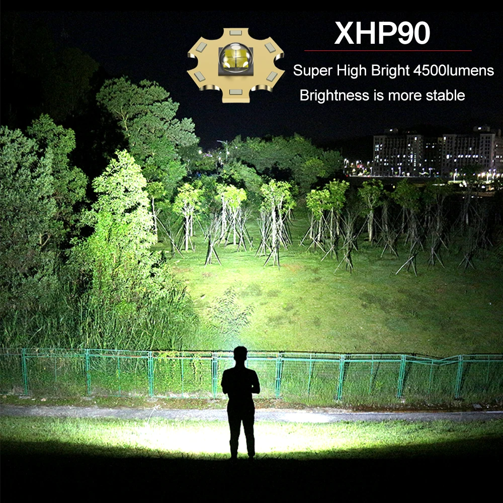 고출력 XHP160/360 + COB 사이드 라이트, 슈퍼 브라이트 손전등, 7 가지 모드, IPX67 방수, 강력한 USB 충전식 토치