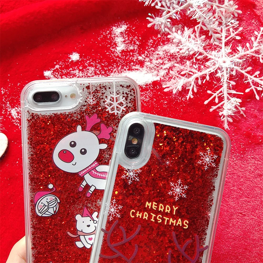 Милый Рождественский зыбучий песок чехол для телефона для IPhone 11 чехол XR XS Max 6 6S 7 8Plus прозрачная блестящая задняя крышка подарок на год Coque