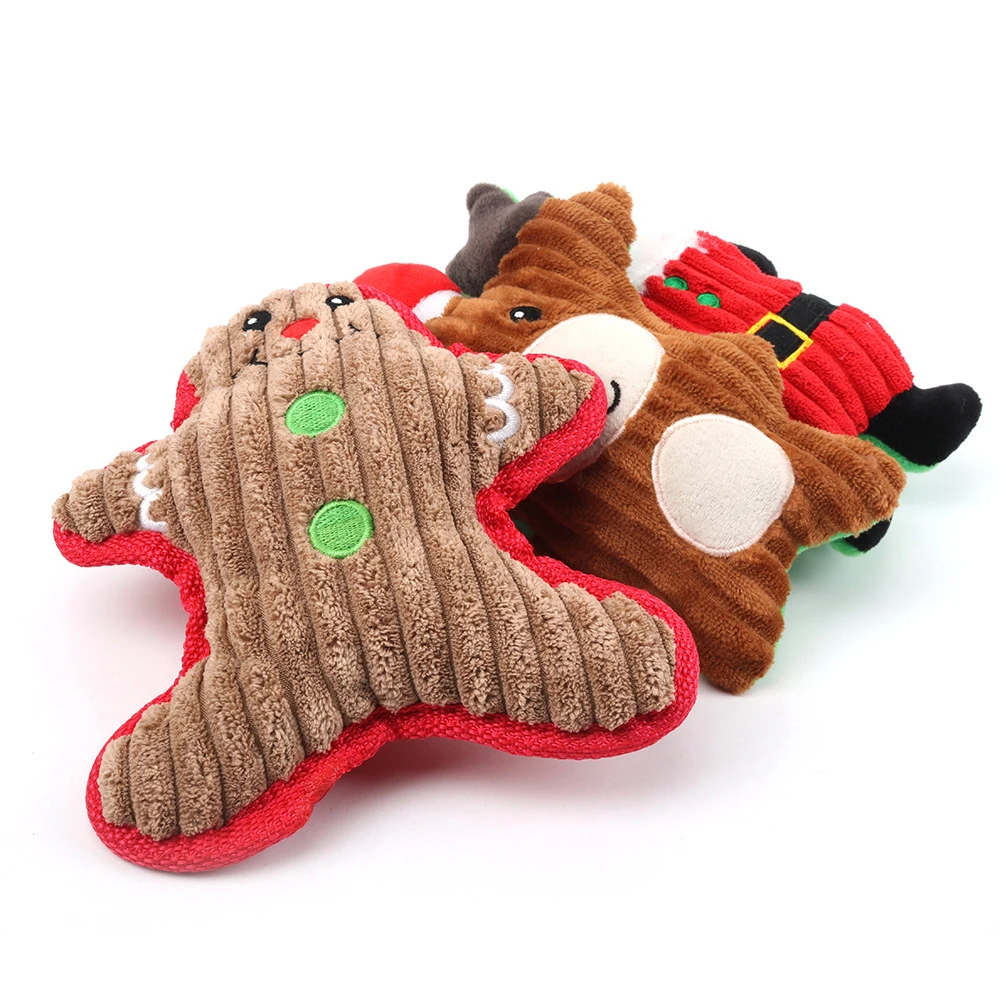 Рождественская домашняя собака игрушки Санта-Клаус/Олень/Пряничный человек жевательные Squeaker детские игрушки плюшевые для собак милые кусающие веревки звуковые игрушки
