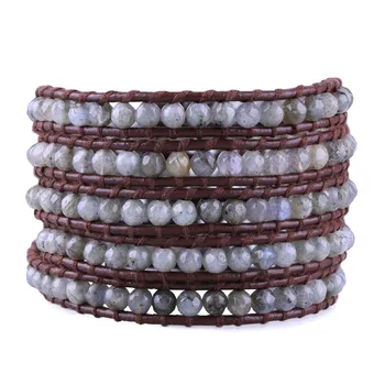 

C.QUAN CHI Natural Stone Mixed Beads Charm Bracelets Bohemian Style 5 Wraps Bracelet Manual Weave Accessories Gift