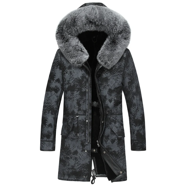 Gours, зимняя куртка из натуральной кожи, мужская, настоящая овчина, длинное пальто с натуральным лисьим мехом, меховой воротник, шерстяная подкладка, теплая, GSJF1895
