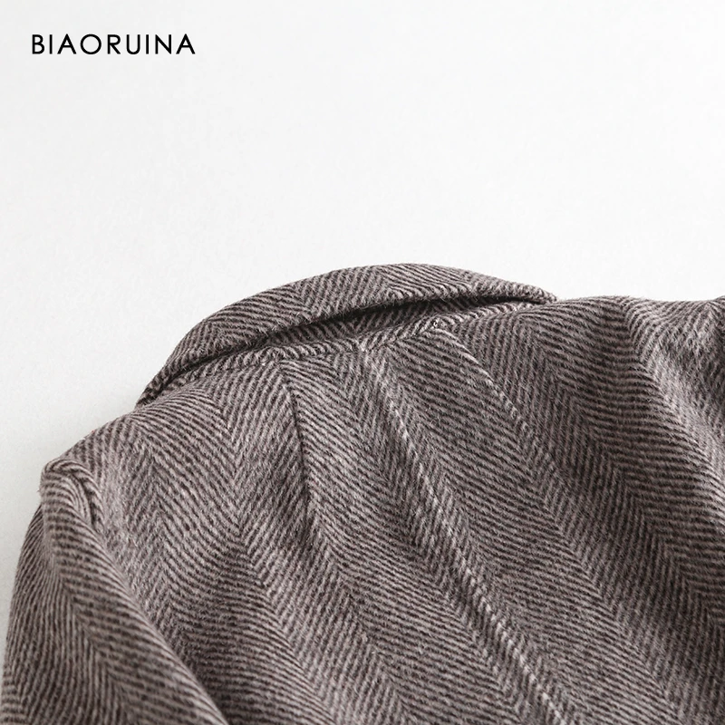 BIAORUINA, женская, свободная, шерсть, двухсторонняя, корейский стиль, толстая, теплая куртка, пальто, на одной пуговице, отложной воротник, высокое качество