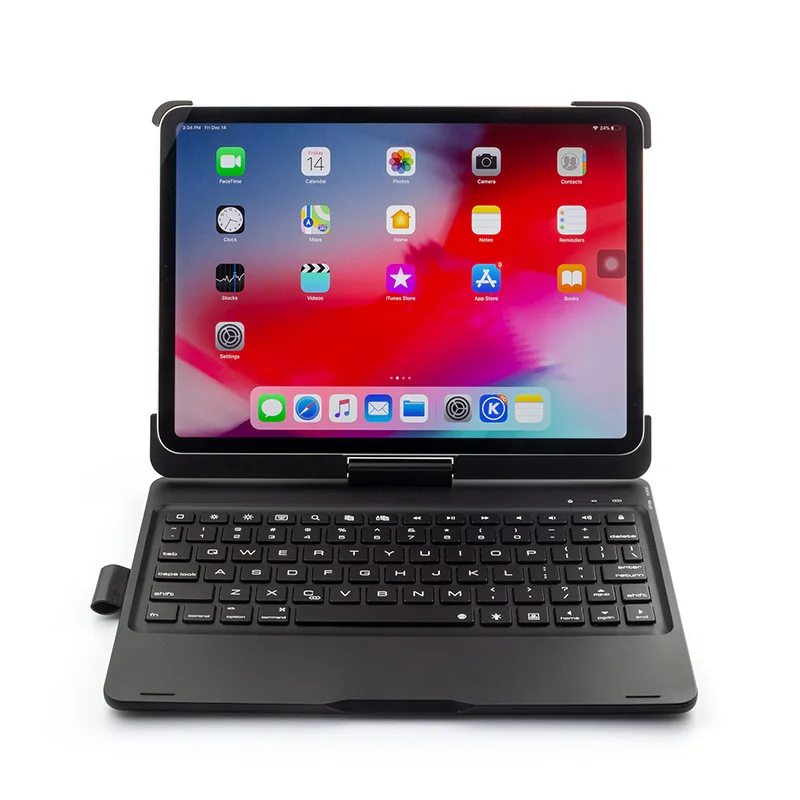 Цветная подсветка клавиатуры для iPad Pro 10,5 ''поворот беспроводной Bluetooth клавиатура алюминиевый сплав чехол для iPad Pro 10,5'' - Цвет: Черный