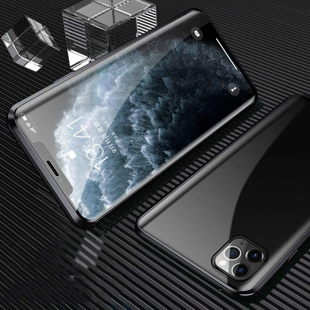 Для iphone 11 чехол-бампер с магнитной адсорбцией металлический бампер стеклянный чехол для телефона чехол для iphone 11 pro max чехол 919#2