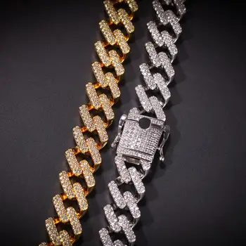 

Hot Selling 14Mm Hip Hop Men Striped Maimi Cuban Bracelet Chain Silver Plated Gold Iced Out Cubic Zircon Bling Jewelry Anklet