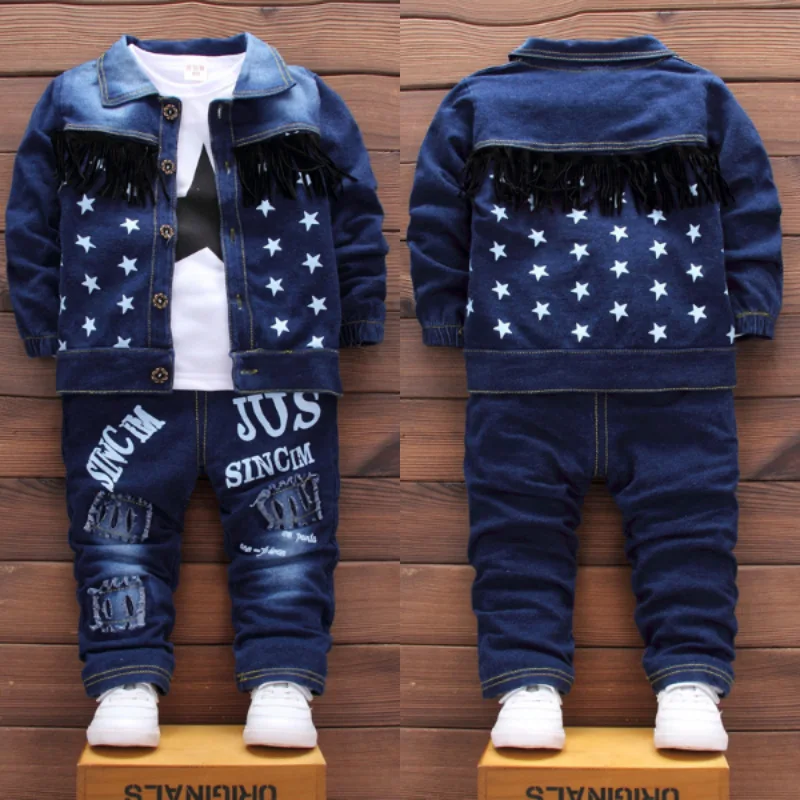 

2019 Spring And Autumn New Style Childrenswear Korean-style BOY'S Casual Fashion Cowboy Three-piece Set Children Autumn Set