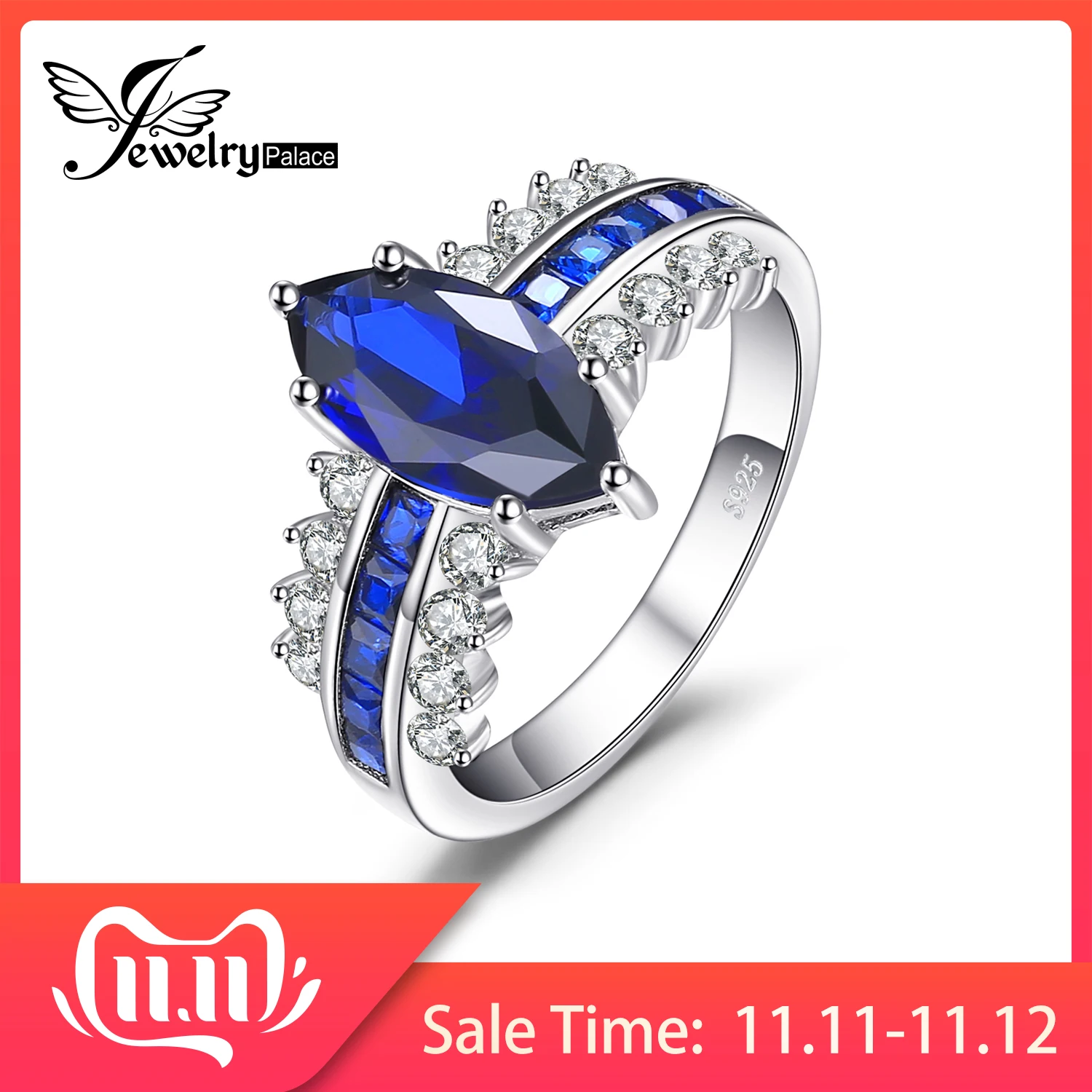 

JewelryPalace Luxury Created Blue Sapphire Ring 925 Sterling Silver Rings for Women Engagement Ring Silver 925 Gemstones Jewelry