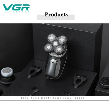 

VGR Men's Professional Razor Five Blades USB Rechargeable Razor Five-in-one Multifunctional Razor Body Wash Digital DisplayV-330
