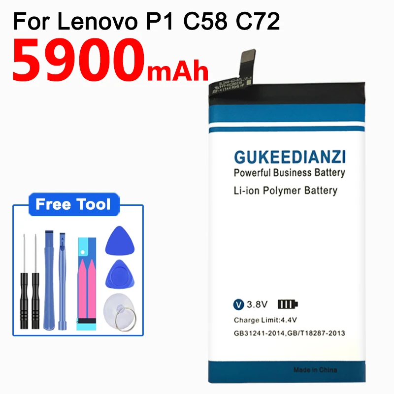 GUKEEDIANZI для Lenovo 5900mAh BL244 литий-ионный аккумулятор Замена Vibe P1 P1A42 P1C58 P1C72 смарт