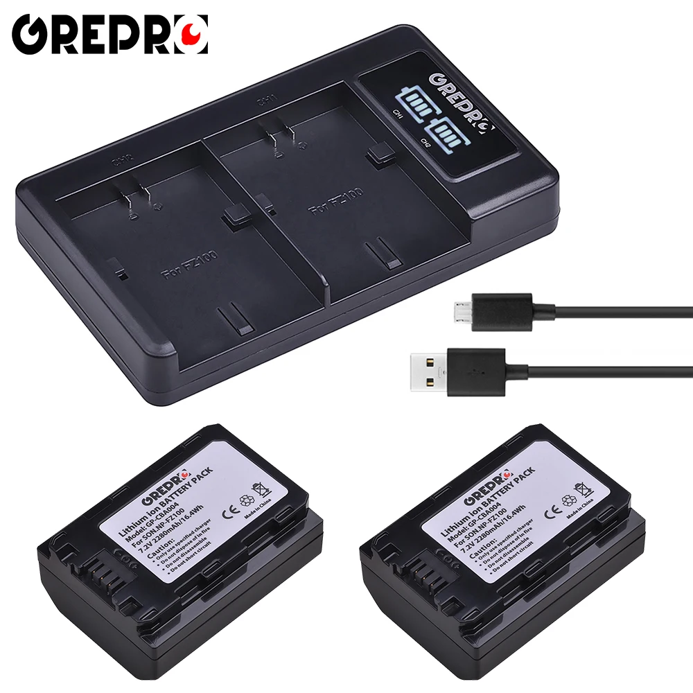 

2Pcs 2280mAh NP-FZ100 NPFZ100 NP FZ100 Batteries + LED Dual USB Charger for Sony NP-FZ100, BC-QZ1, Sony a9, a9R, a7R III, a7 III