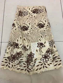 

French Lace Fabric High Quality African Lace Fabric With Sequins And Beads Embroidery For Sewing Beauty Women Dress RF25711