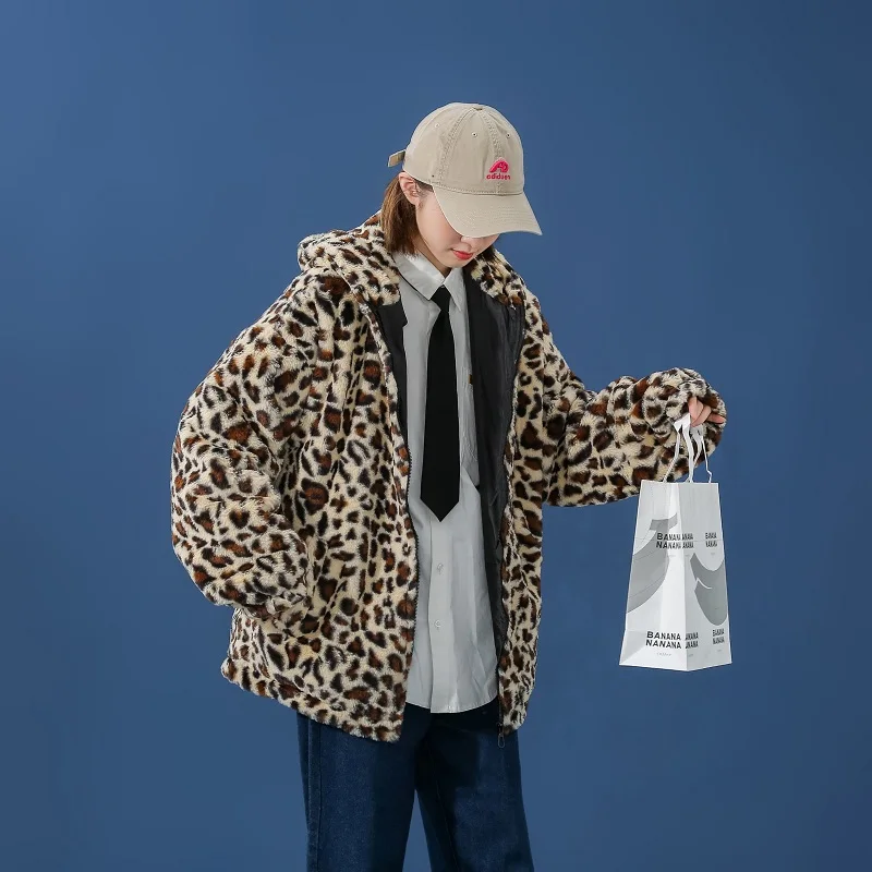 

Female Clothing Fur Coat NEW Men Winter Jacket Women Vintage Leopard Hooded Coat Lady Loose Outwear Plus Size Top Streetwear