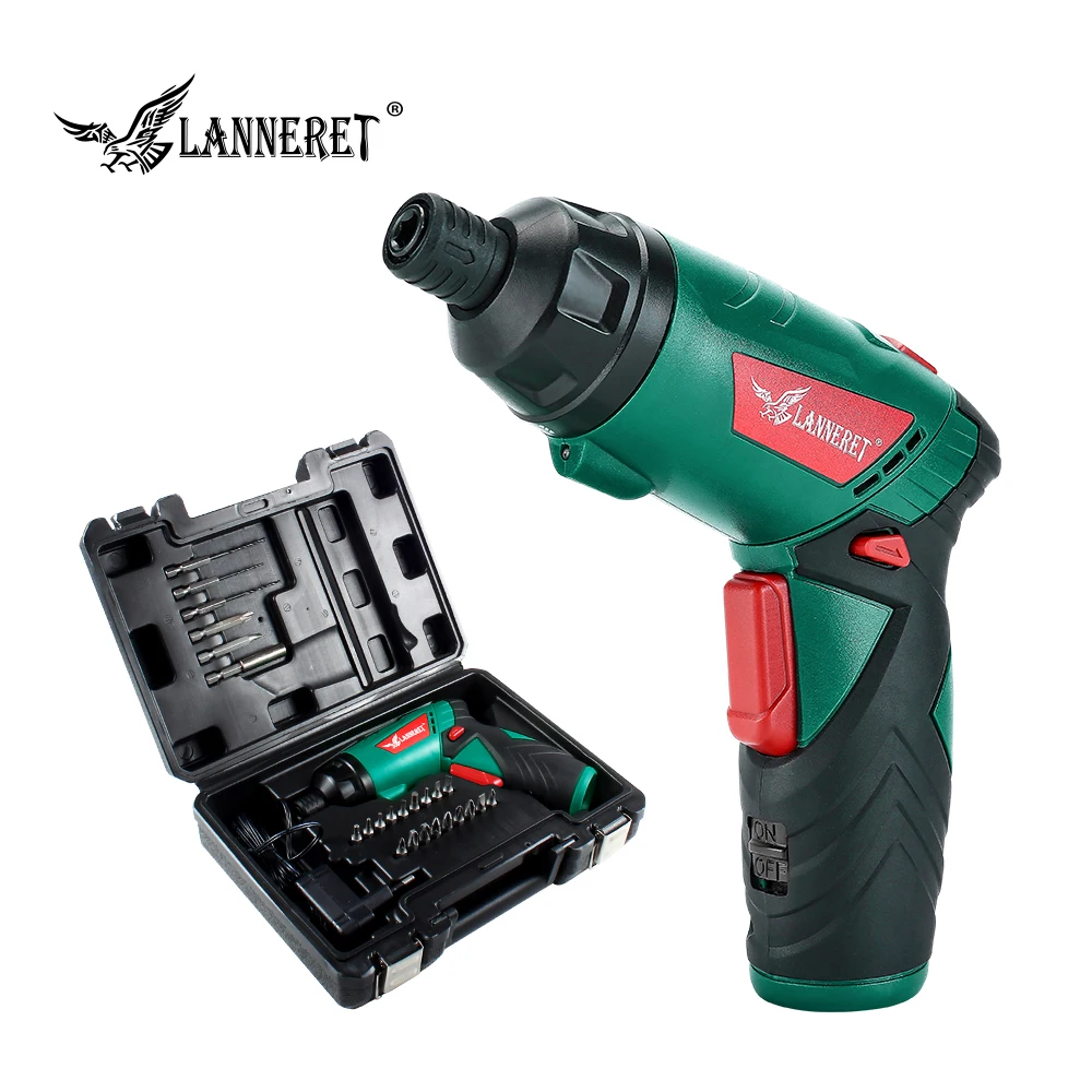 Online LANNERET 3.6V Lithium Ion Cordless Electric Screwdriver Household Multifunction Drill Driver Power Gun Tools LED Light