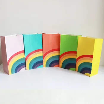 

8/12pcs Colorful Rainbow Paper Bags Wedding Party Decorations Sweet Candy Packaging Bag Wedding Birthday Party Supplies