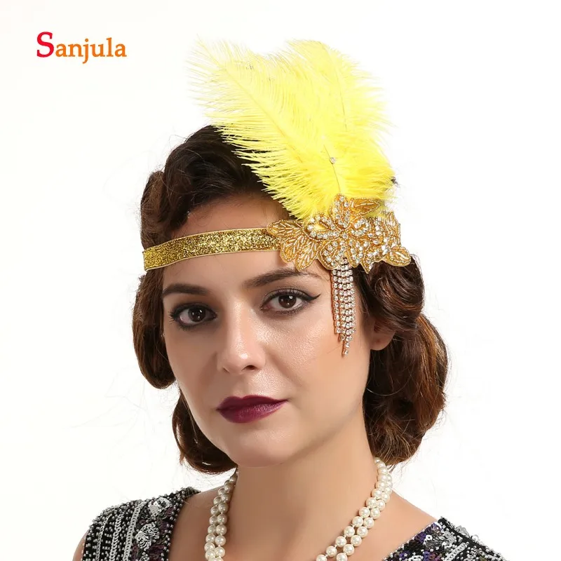 Индийский, цыганский женский головной убор 1920s винтажный головной убор с Featehrs женские Fanscinators вечерние головные уборы Свадебные аксессуары для волос BQ010