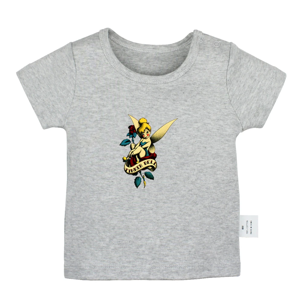 Милые дизайнерские футболки для новорожденных мальчиков и девочек с изображением Динь-Динь и роз; футболки с короткими рукавами с графическим принтом для малышей