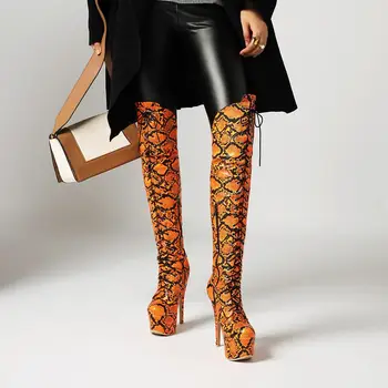 

Aliona Shoo snake print faux leather womens boots winter women shoes boots botas mujer invierno 2020 round toe boots women heel