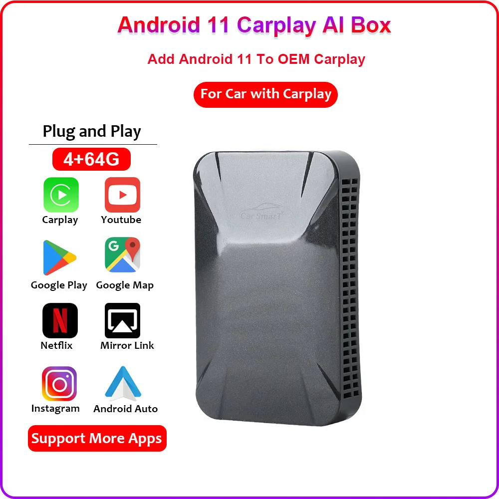 Новинка 2021 Carplay Ai Box Android 11 0 4 + 64 ГБ новый стиль поддержка HD-выхода беспроводной Google