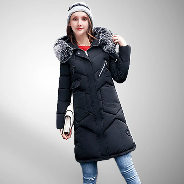 

2019 Spring And Autumn New Style WOMEN'S Overcoat Fur Collar Cotton Coat Slim Fit Long down Jacket