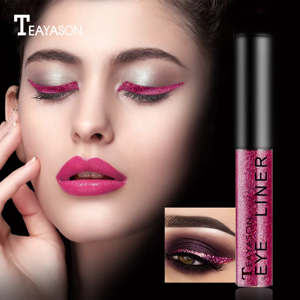 

TEAYASON 15 colors Glitter liquid eyeliner Colorful Shiny Sequins liquid Eye shadow waterproof gold red shimmer eyeliner TSLM1
