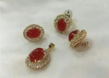 

select colour nicest noble 10*14mm red Natural Stone earrings ring(8#) & pendant with free chain jewerly sets