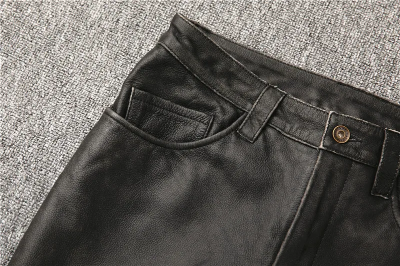 Men's Motorcycle R distress  vintage Leather Motorcycle Pants 4