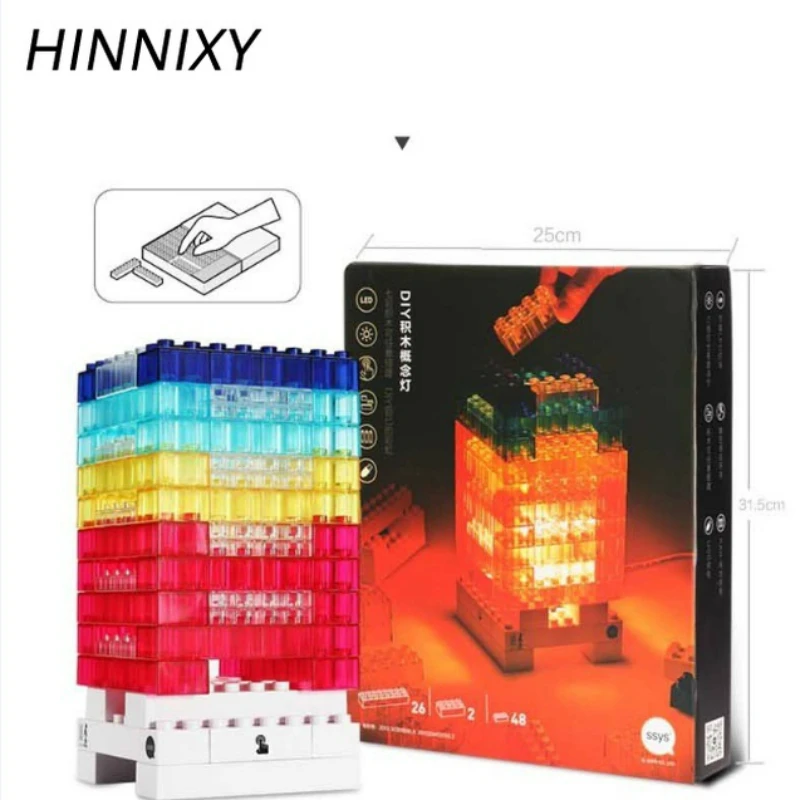 Hinnixy, 7 цветов, строительные блоки, ночник, Радужный светодиодный, сделай сам, детский Интеллектуальный развивающий игрушечный светильник, светильники, подарок для детей