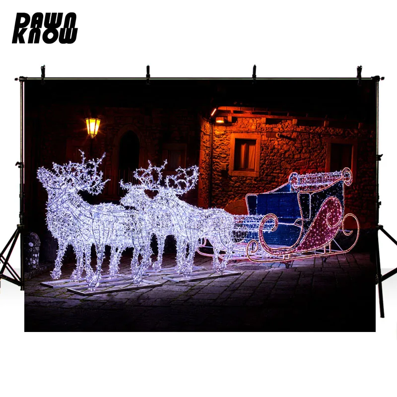 DAWNKNOW Merry Christmas Fond Photo Background Fotografia Reindeer Sleigh Photography Backdrop Photocall Children Studio lv930 |