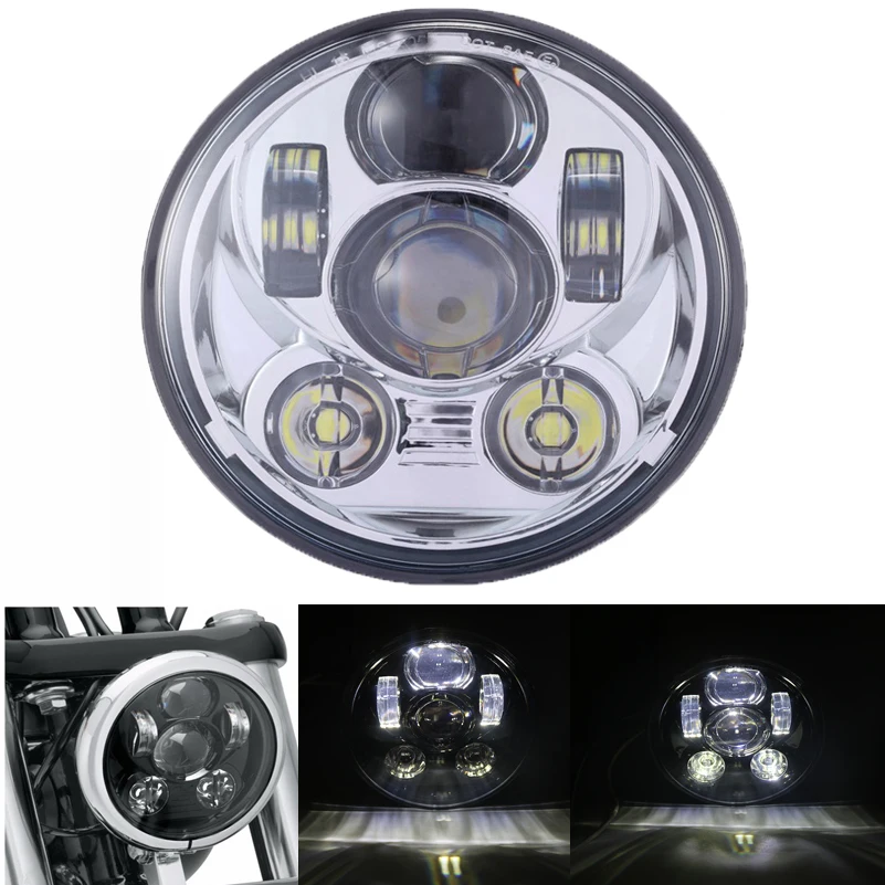 1pcs chrome 45W Хромированный 5,75 дюймовый светодиодный налобный фонарь 5 3/" светодиодный DRL налобный фонарь 50 Вт мотоциклетные фары для Harley Sportster индийский scout iron 883 halo - Цвет: 1pcs chrome 45W