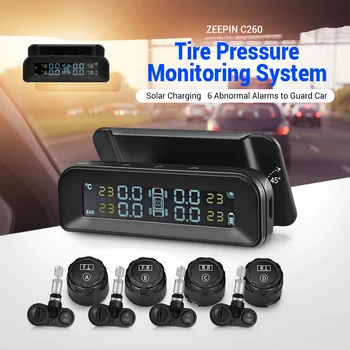 

C260 Tire Pressure Monitoring System Solar Car TPMS Universal Real-Time Tester LCD Screen with 4 External Internal Sensors