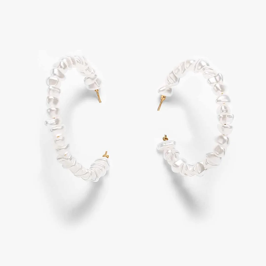 White Imitation Pearl Hoop Earring Geometric Irregular Beads Earring Exaggeration Big Circle Earring Women Fashion Charm Jewelry