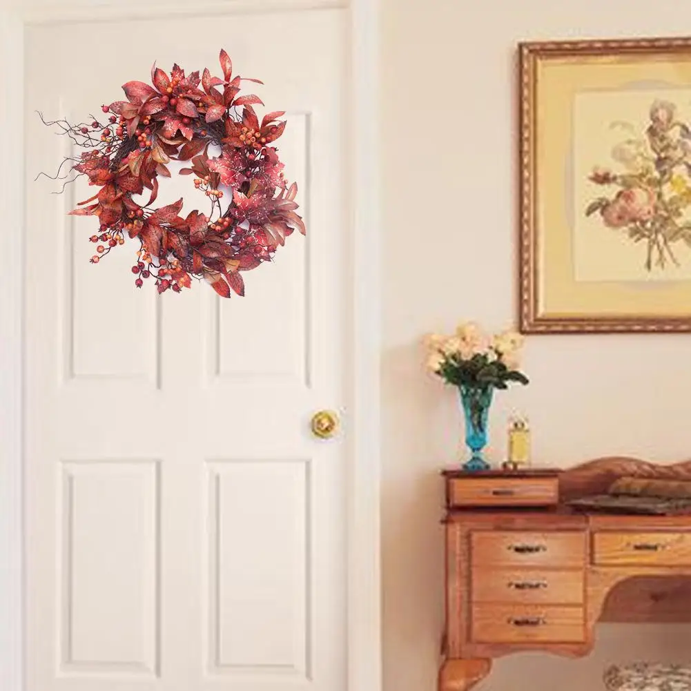 

Autumn Maple Leaf Berry Wreath Thanksgiving Halloween Door Home Decoration