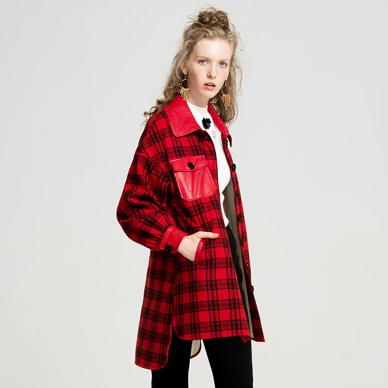 

Yigelila Retro British Style Pure Cotton Red Cell Pattern Single-Breasted Trench Coat Women's 9613