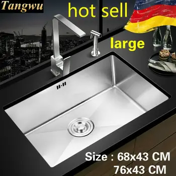 Cheap Free Shipping Kitchen Manual Sink Single Trough Do The Dishes Food-grade 304 Stainless Steel Hot Sell 68x43/76x43 CM
