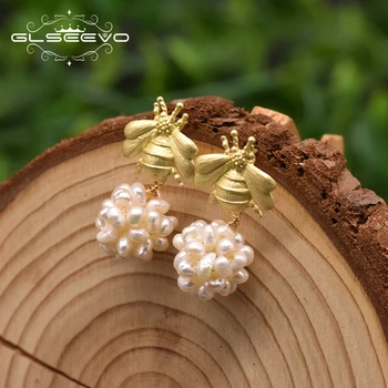 

GLSEEVO Christmas Jewelry Drop Earrings For Girl Gift Korean 2020 Original Design Handmade Bee Style Jewelry GE0990D