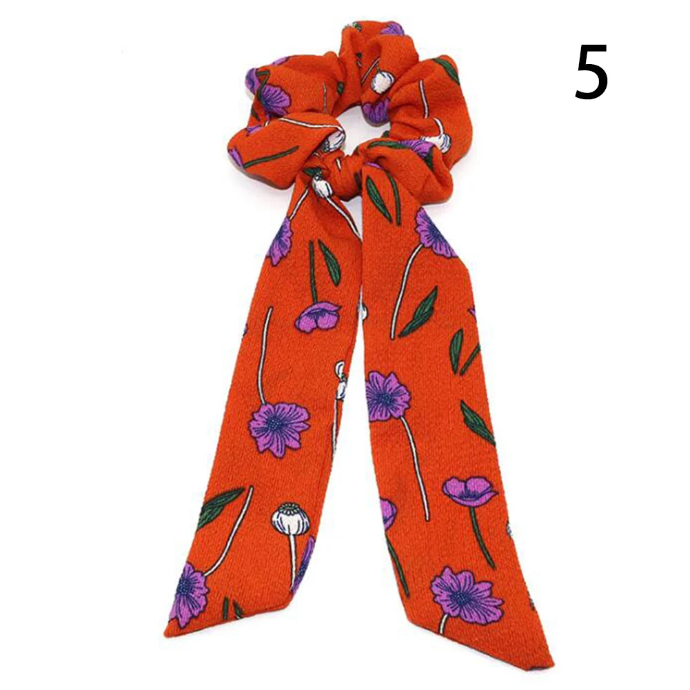 Boho Style Printed Ribbon Bow Hair Scrunchies Elastic Hair Bands Women Elegant Polka Dot Knotted Scarf Hair Accessories Headwear - Цвет: 5