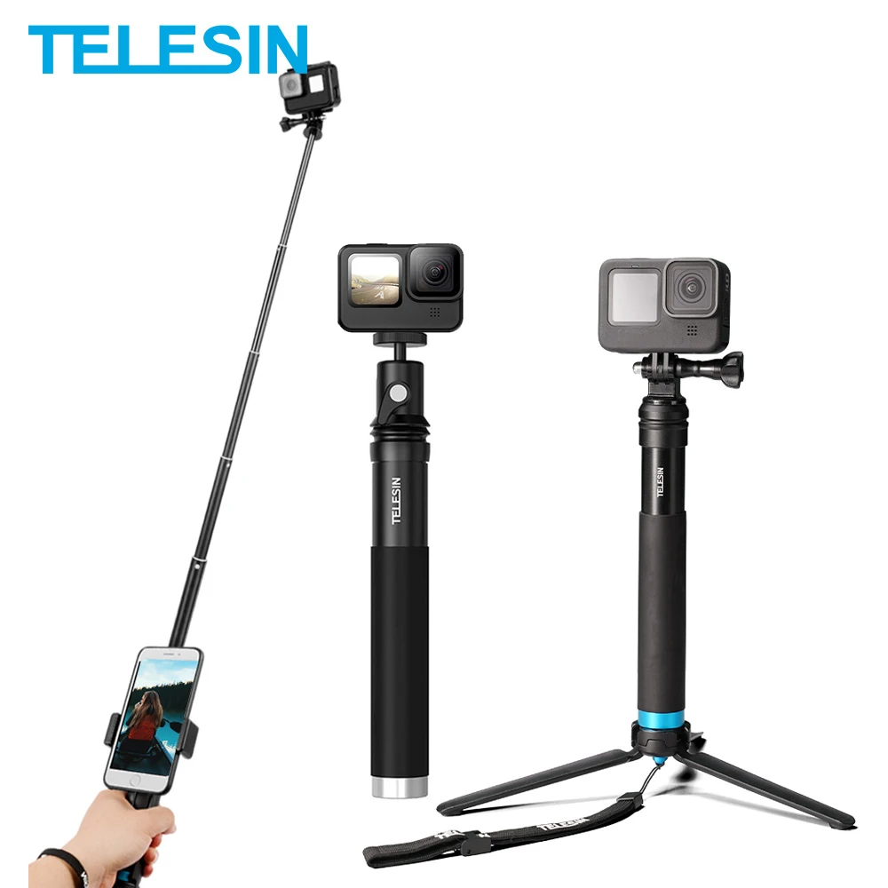Telesin 6 In 1 Extendable Aluminum Alloy Selfie Stick 360 Rotate Detachable Tripod Mount Phone Holder For Gopro Insta360 Sjcam Selfie Sticks Aliexpress