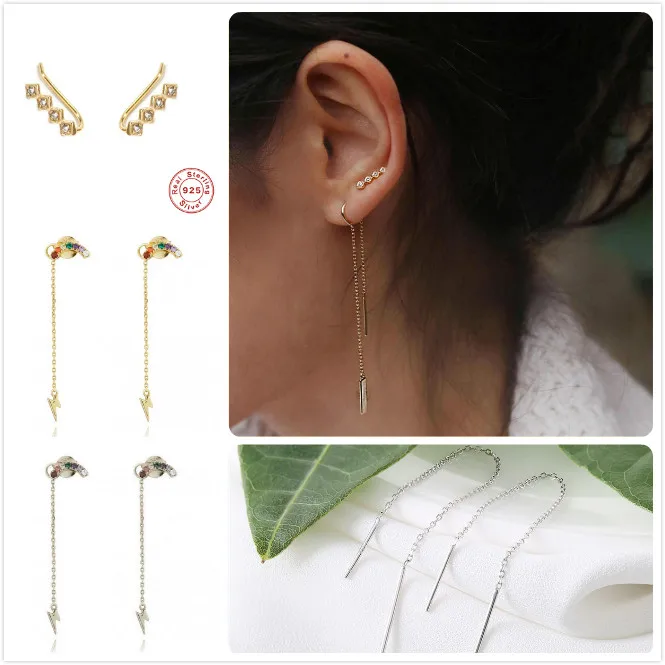 Серьги из стерлингового серебра 925 пробы для женщин, подарок на свадьбу, Золотая Звезда Цирконий, серьги для девочек, серьги с длинной кисточкой aretes R5